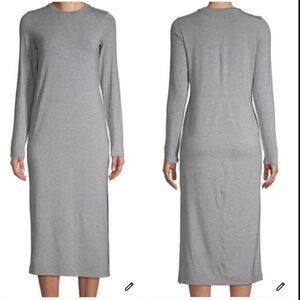 Vince Gray Midi Jersey Dress Size L Minimalist Long Sleeve Side Slit High Neck